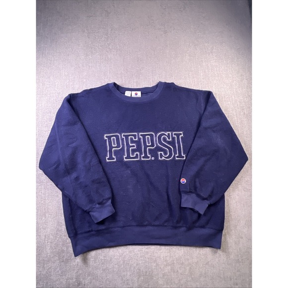 Vintage Pepsi Sweater Large Blue Fleece Pullover Crew Neck 90s Oversized Logo